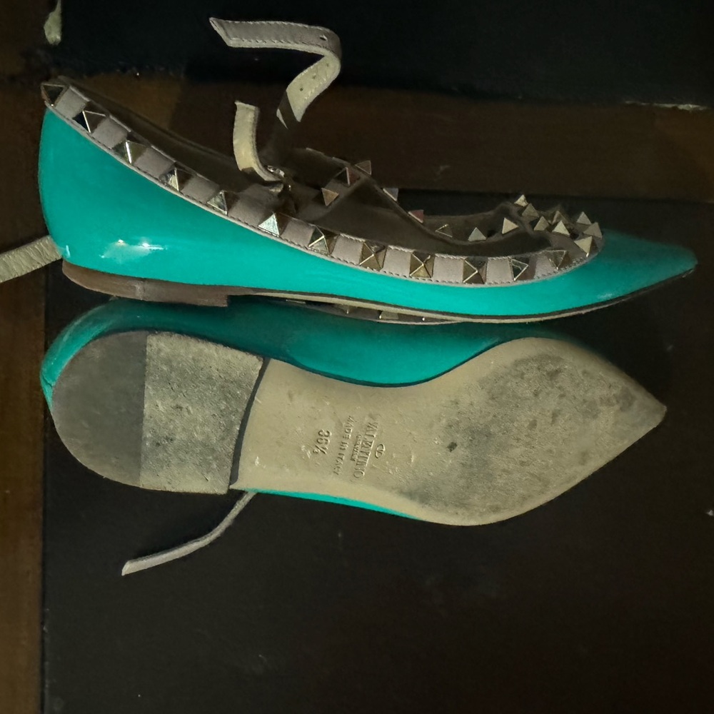 Valentino Rockstud Seafoam Blue Flats -36.5 - Picture 12 of 16